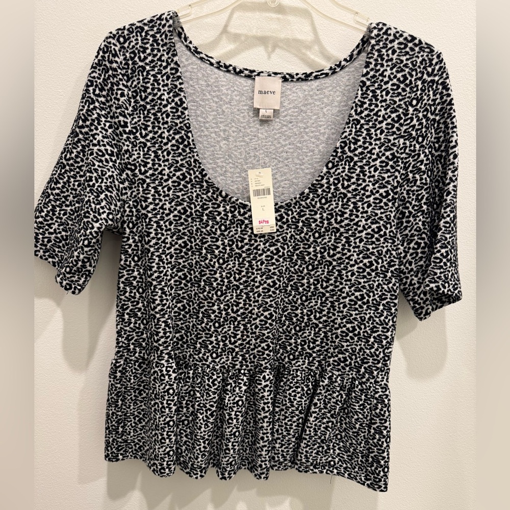 Maeve Monochrome Animal Print Peplum Blouse